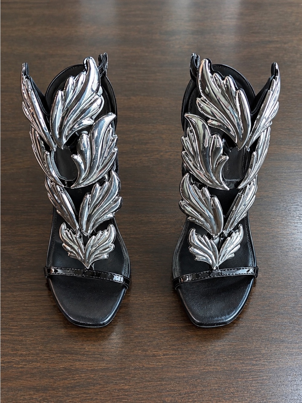 Metallic Silver Leaf Gladiator Sandals - Women